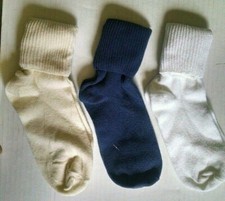Girl Vintage 3 Pc Cream White Navy Blue Ribbed Cuffed Bobby Crew Socks Sz 6-7.5