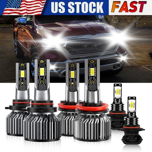 LED Headlights 6500K White kit Head Lamps Fog Bulbs For Dodge Ram 1500 2009-2010 - Picture 2 of 12