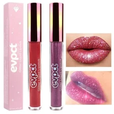 evpct 2Pcs Plum & Dark Wine Red Matte to Glitter Liquid Lipstick Long Lasting...