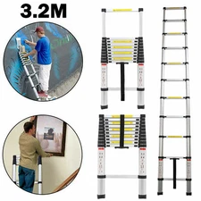 Retractable Climb 11 Steps Compact Save Space Extends to 3.2M / 10.5 FT Ladder