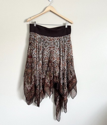 Soft Surroundings Petite Large handkerchief Skirt Brown beaded paisley NWOT - Picture 2 of 4
