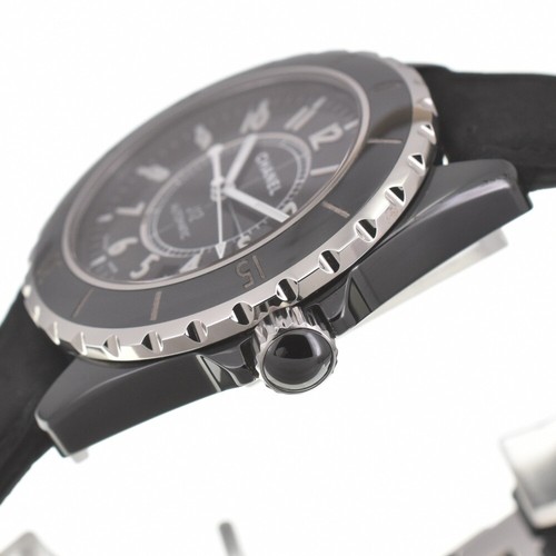 Reloj automático para hombre Chanel J12 fecha H0683 cerámica/cuero esfera negra K#140098 - Imagen 3 de 9