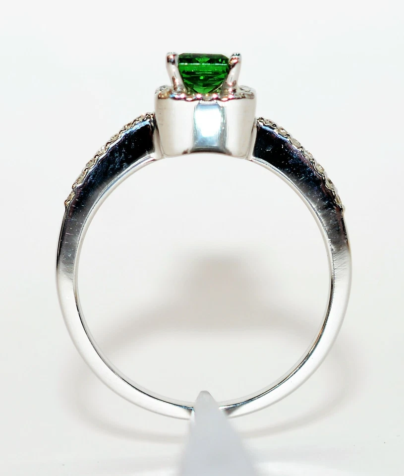 天然 Tsavorite 石榴石和钻石戒指 14K 白金 1.17tcw 订婚戒指 — 第 3/4 张图片