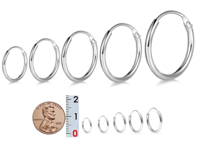 Hoop Earring 8 10 12 14 16mm Sterling Silver 925 Single Nose Lip