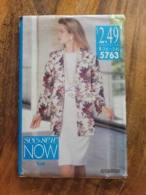 Vintage Butterick See & Sew Now #5763 Size B 16-24 Uncut Factory Folded
