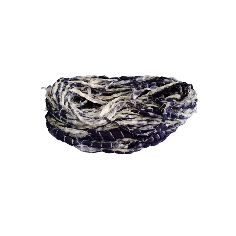 Sari Silk Ribbon black and white - SHIBORI dye marble effect - Silk Strips - Image 3 of 4