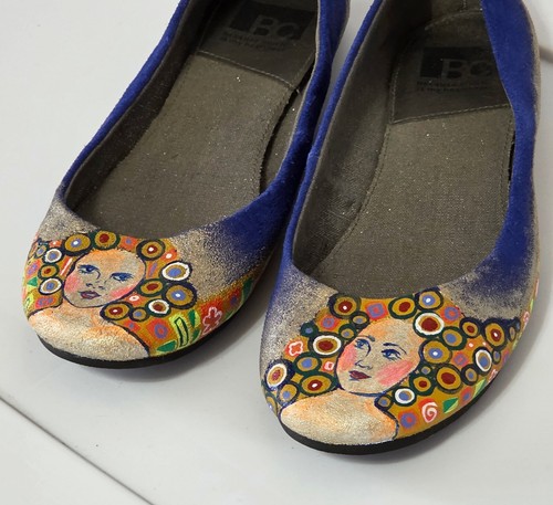 Pisos de ballet pintados a mano inspirados en Gustav Klimt - arte azul dorado colorido talla 8 - Imagen 2 de 4