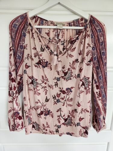 Lucky Brand Woman's Live in Love Pink Floral Peasant Blouse Size Small  - Picture 1 of 12