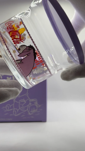 Winnie Puuh Sesonaltopf Glas Lila Behälter Coca Cola Ferkel Eeyore Vintage - Video 1 von 1