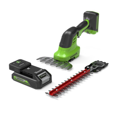 24V Akku Gras- und Strauchschere (2-in-1) Greenworks G24SHTK2 mit 2Ah Batterie