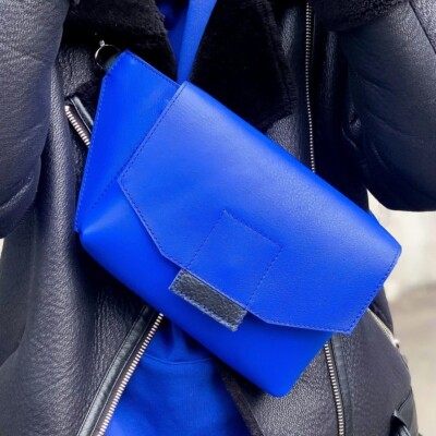 Women's GENUINE Leather Belt Bag Electric Blue Crossbody Handmade Purse