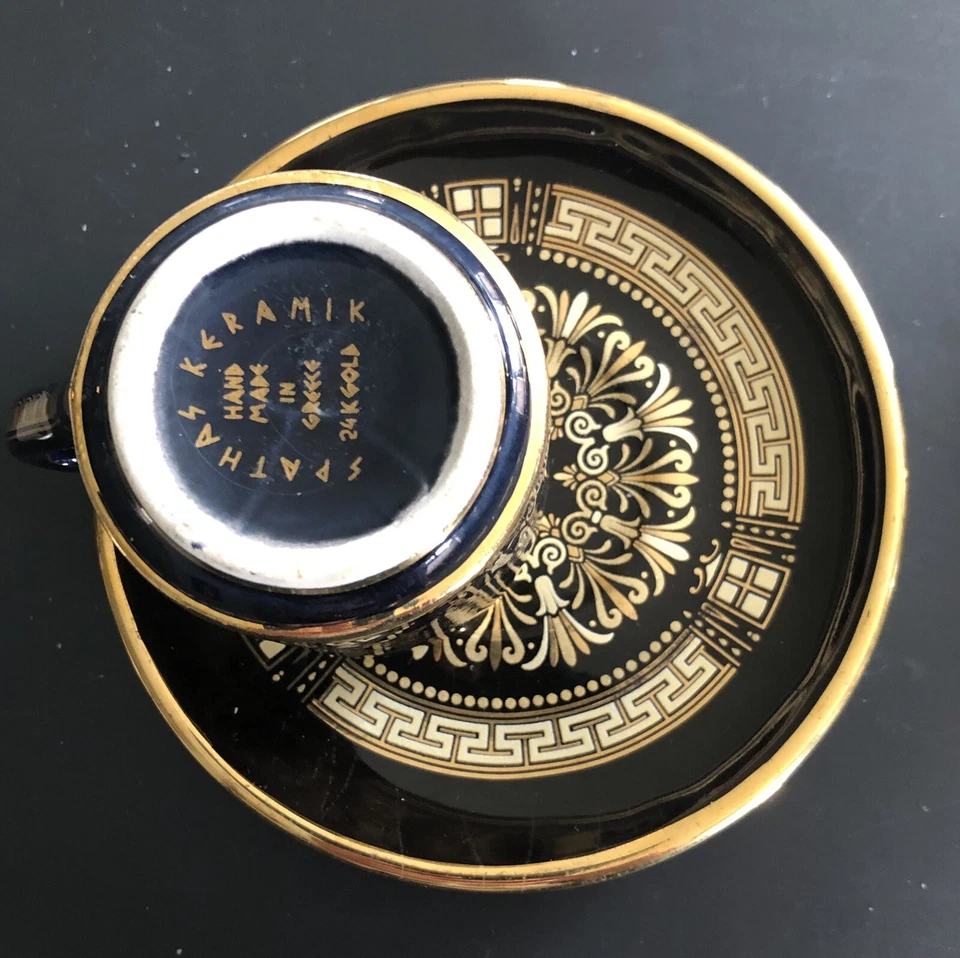 Juego De Tazas De Té Y Platillos De Colección Mitología Griega Oro 24k Sobre Bl Hecho A Mano En Grecia Foto 4 de 4