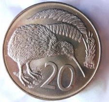 1969 NEW ZEALAND 20 CENTS - AU/UNC - KIWI - FREE SHIPPING - BIN #HHH
