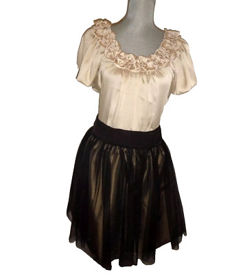 GABRIELLA ROCHA Floral Embellished Dress Ivory Black Gold Nylon Polyester Size L