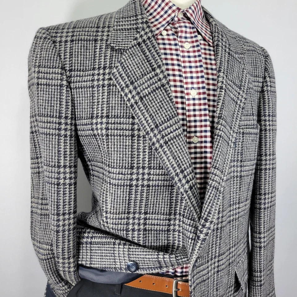 Abrigo Blazer Deportivo OAKTON Ltd Para Hombre Tweed Dos Botones Gris Pata de Gallo Lana 46R Foto 4 de 4