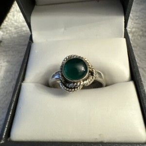 Vintage Ring Sterling Silver 925 Stone Sapphire Agate Jewelry Women's Size 8