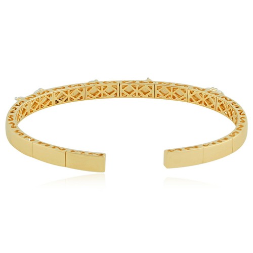 0.90 Ct 18k Yellow Gold Cuff Bangle Lab Grown CVD Diamond Bracelet Jewelry Gift - Picture 3 of 8