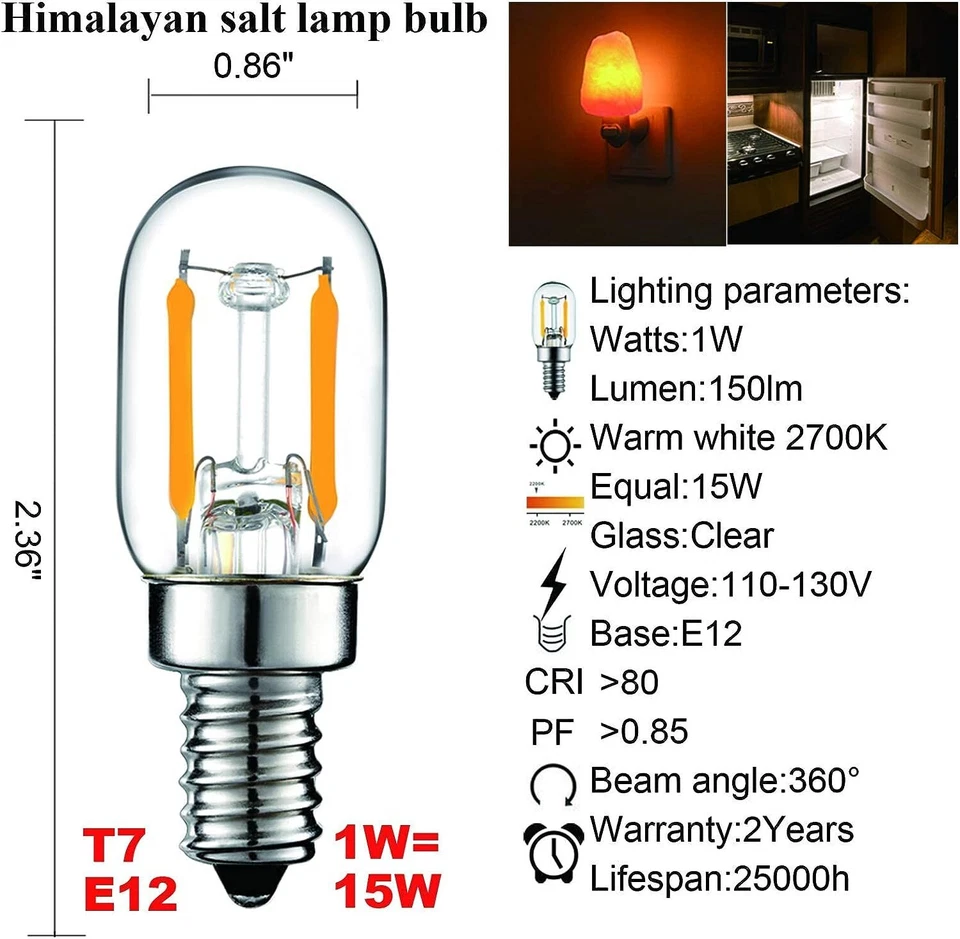 1W (15W Equivalent) T22 LED Night Light Bulbs Himalayan Salt lamp Bulb E12 Base - Image 4 of 4