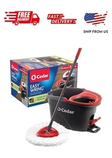 O-Cedar EasyWring Microfiber Spin Mop, Bucket Floor Cleaning System, Red, Gray,