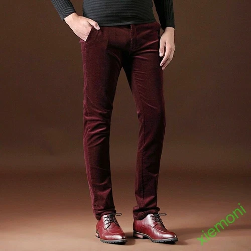 Chic Mens Velvet Pants Slim Fit Casual Corduroy Casual Dress Straight Trouser - Picture 9 of 20