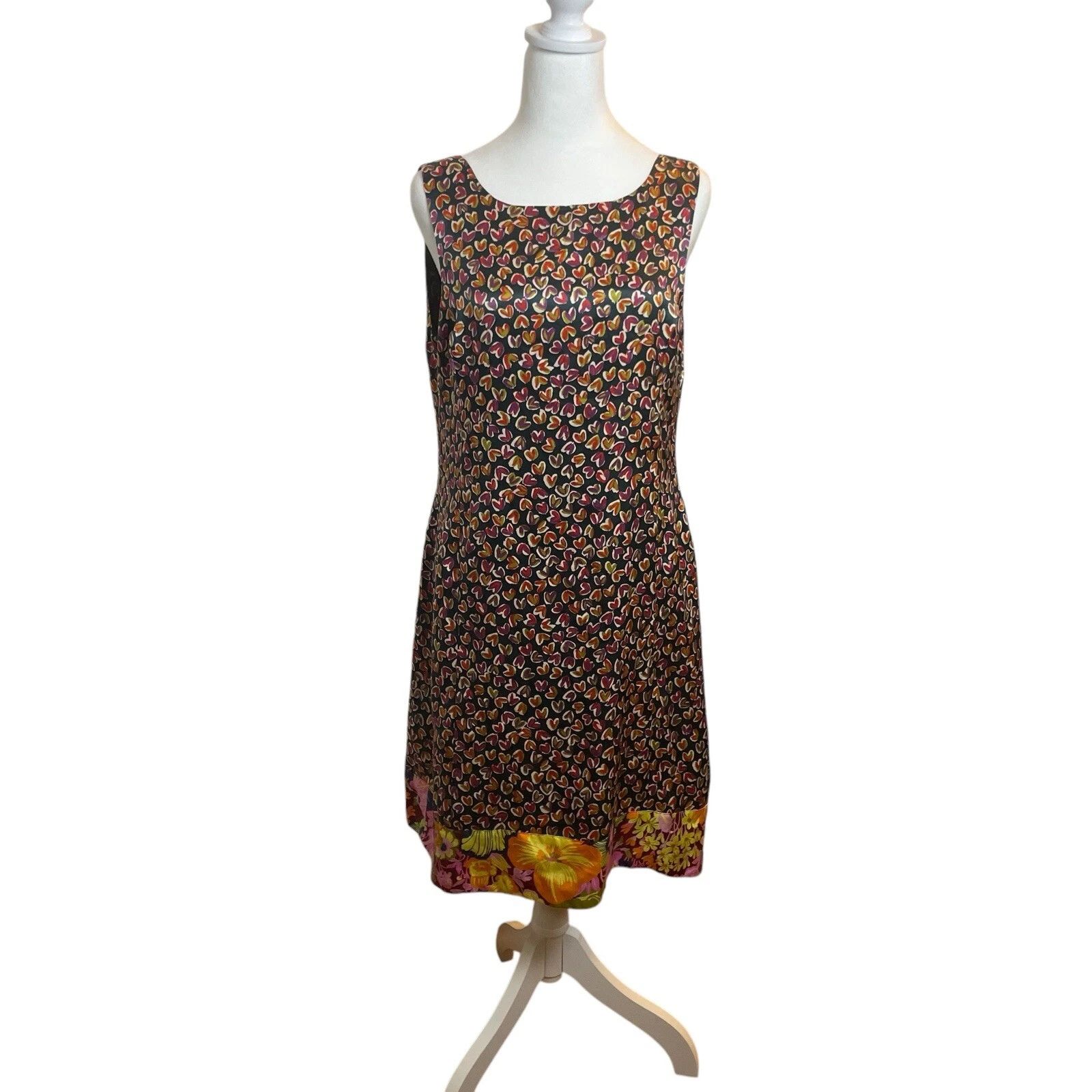 Abito senza maniche DEMA 100% seta cuori stampa floreale mista grande festa San Valentino