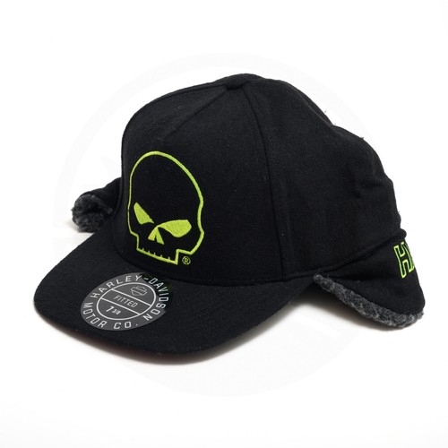 Harley Davidson Willie G Skull Biker Flap Winter Hat Black Fitted 7 3/8 Medium - 第 1/11 張圖片