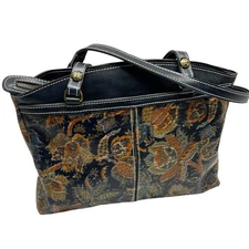 Patricia Nash Poppy Tote Shoulder Bag Navy Toscano Floral Paisley Double Straps