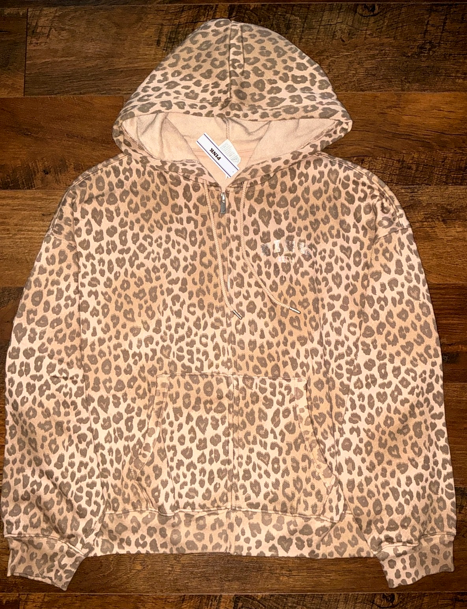 Victoria's Secret Pink Leopard Campus Full Zip Hoodie Bling Foil
