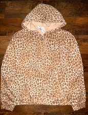 Victoria's Secret Pink Leopard Campus Full Zip Hoodie Bling Foil Logo L XL NWT