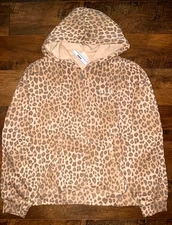 Victoria's Secret Pink Leopard Campus Full Zip Hoodie Brown Foil Logo L XL NWT