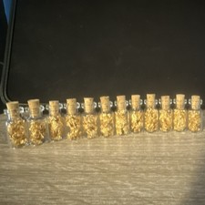 Gold Leaf Flakes in Small Glass Bottles with Cork Stoppers, Lot of 12