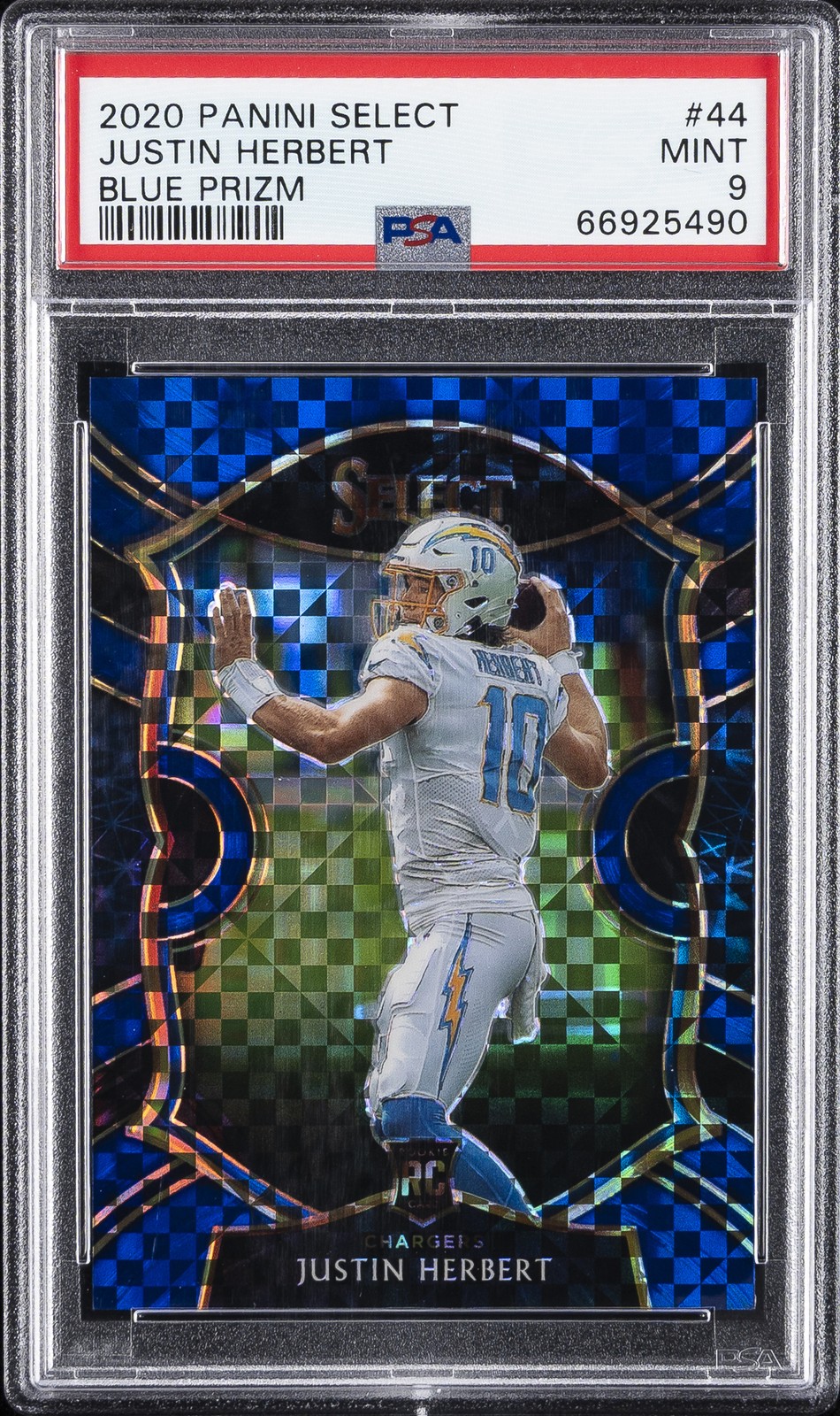 2020 PANINI SELECT BLUE PRIZM #44 JUSTIN HERBERT ROOKIE RC 94/175 PSA 9