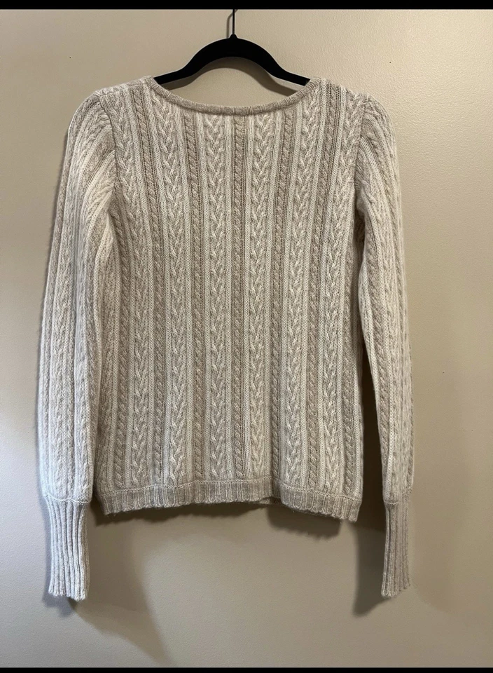 Suéter Qi para mujer 100 % cachemir beige/blanco talla XS Foto 3 de 4