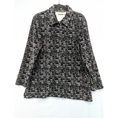 Basic Editions Textured Geometric Print Button Down Collar Shirt Jacket Top L