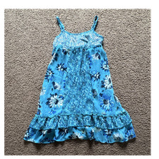 Justice Girls Blue Floral Sleeveless Sundress Ruffle Knee Length Size 10