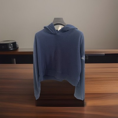 Alo Yoga Muse Hoodie Cropped Rib Top Navy Size M | eBay