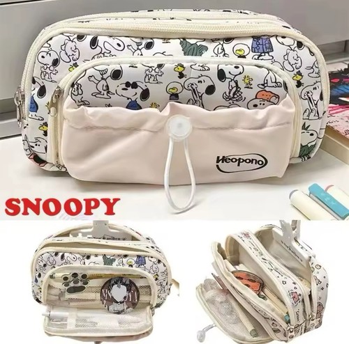 New! Snoopy Drawstring Large Capacity Multi-Layer PENCIL Case Students Makeup - Picture 1 of 7