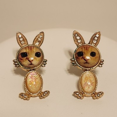 Betsey Johnson Costume Critters Bunny Rabbit Cat Kitten Peekaboo Earrings