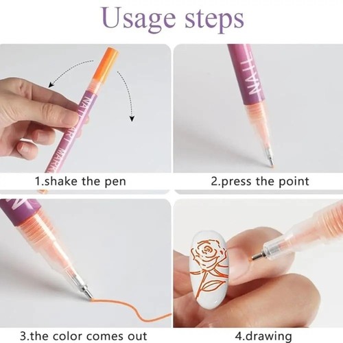 Quick Dry Nail Art Pens Set 12 Colors Acrylic Paint Pen for Nail Decoration - Picture 7 of 12