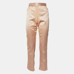 Pantalon Gucci nude rose soie détail ceinture M
