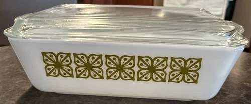 Vintage Pyrex Verde Flower 503 Fridge Dish Casserole With Lid 1 1/2 QT