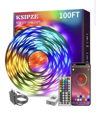 100ft RGB LED Strip Lights, Music Sync, Smart App Control, Color Changing