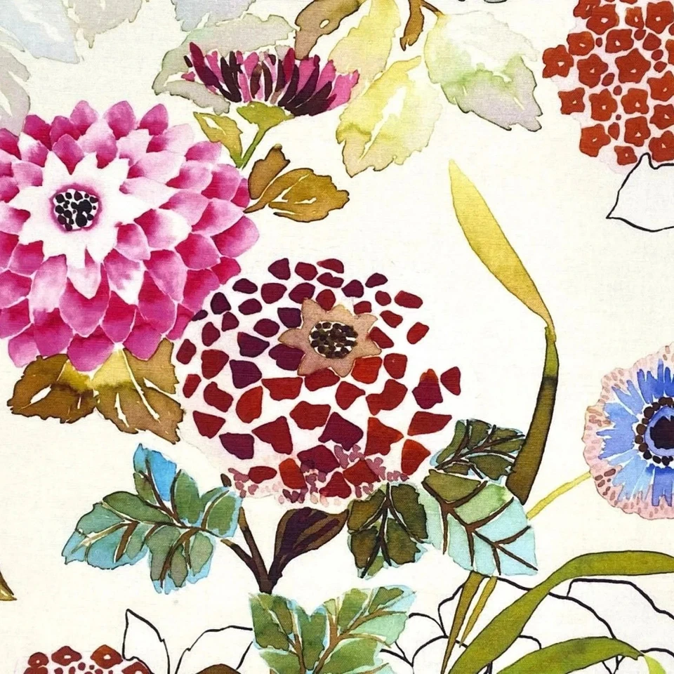 Floral TECHNICOLOR Home Decor Linen Drapery Upholstery Pillow Sewing Fabric BTY - Image 3 of 4