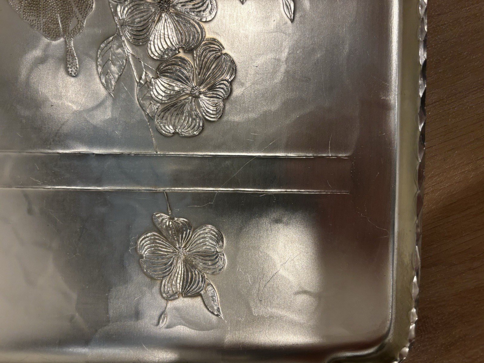Arthur Armour Gold Washed Hammered Aluminum Butterflies & Dogwood Serving Tray
