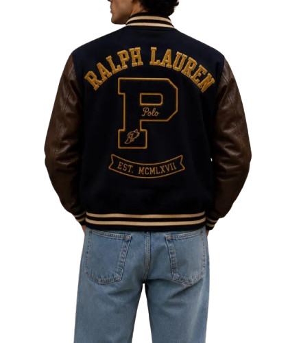 Retro Polo Inspired Custom Varsity Embroidered Letterman Patches Bomber Jacket