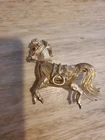 Vintage Eisenberg 1960s Gold-Tone Woven Wire Galloping Horse Brooch Red Eye