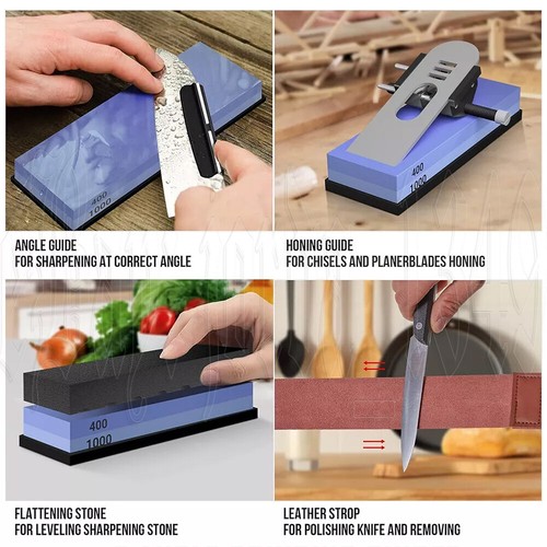 Whetstone Sharpener Stone Set 4 Side Grit 400/1000 3000/8000 Knife Sharpening - Picture 5 of 15