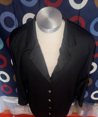 Fred David womans Blouse Plus Size 1X Black  Long Sleeve