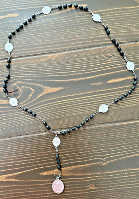 Antique Mother of Sorrows Rosary Ebony Aluminum ~Incomplete Mater Dolorosa