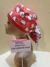 Hello Kitty Red Women's Ponytail Surgical Scrub Hat/Cap Handmade